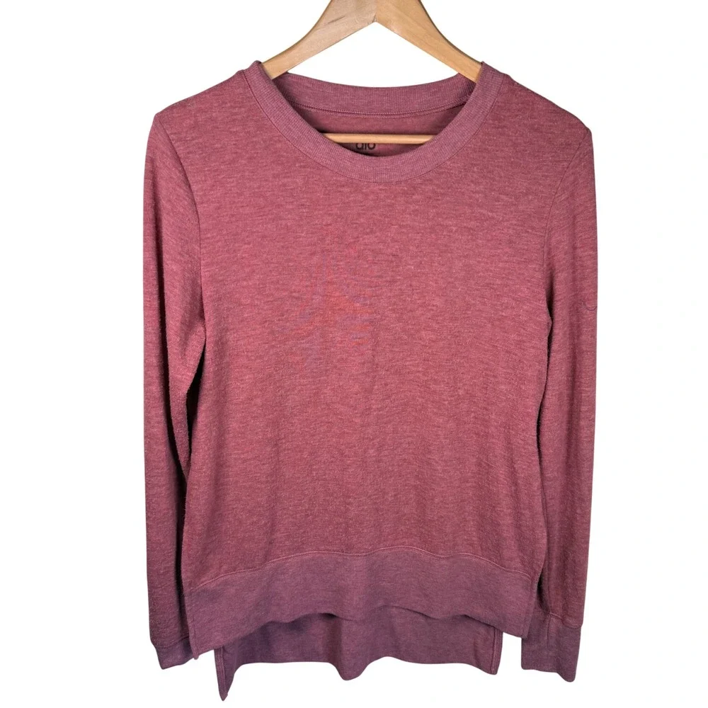 Alo Yoga Glimpse Long Sleeve Pullover Women Small Pink Heathered Athleisure Yoga